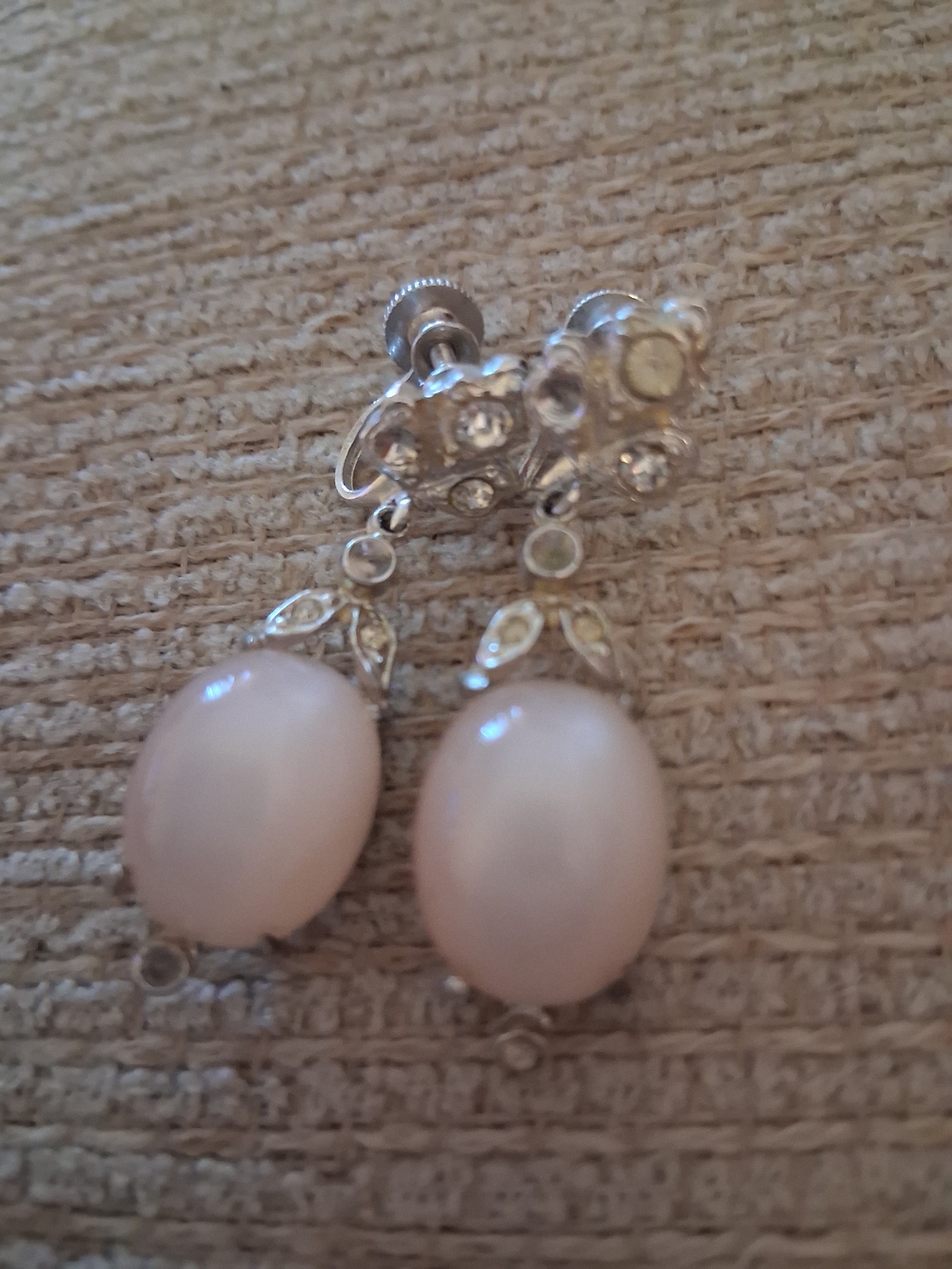 Silver-Tone Drop Earrings with Blush Pink Oval Stones